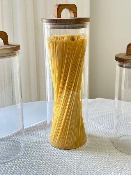 مرتبان زجاج ضغط غطاء بامبو+مسكه